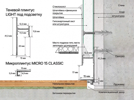 Микроплинтус алюминиевый AlProfile П-6/16, 15х5х3000мм, Золото анод