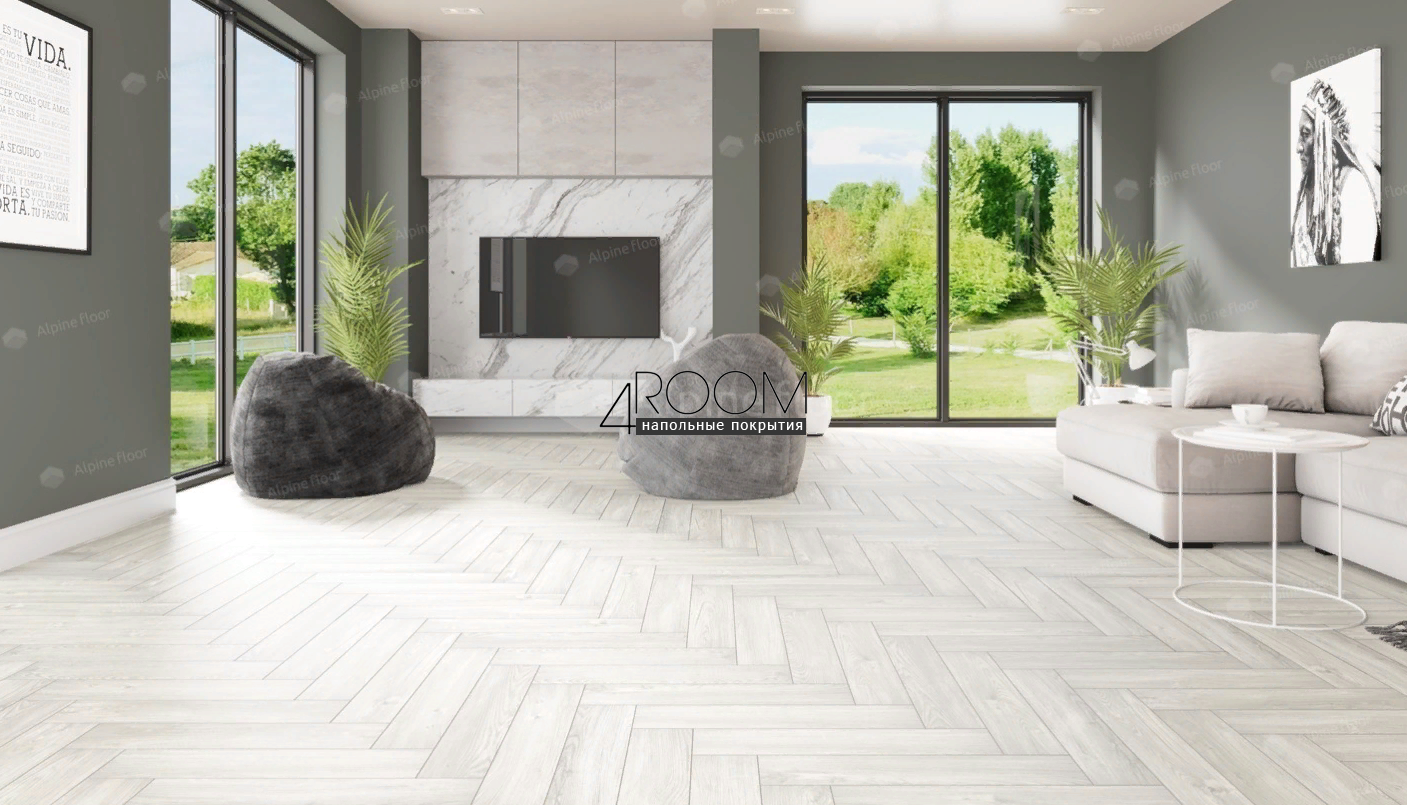 Кварц-виниловая, клеевая LVT плитка с фаской, Alpine Floor ECO 16-4 Дуб Арктик, 590х118х2,5мм