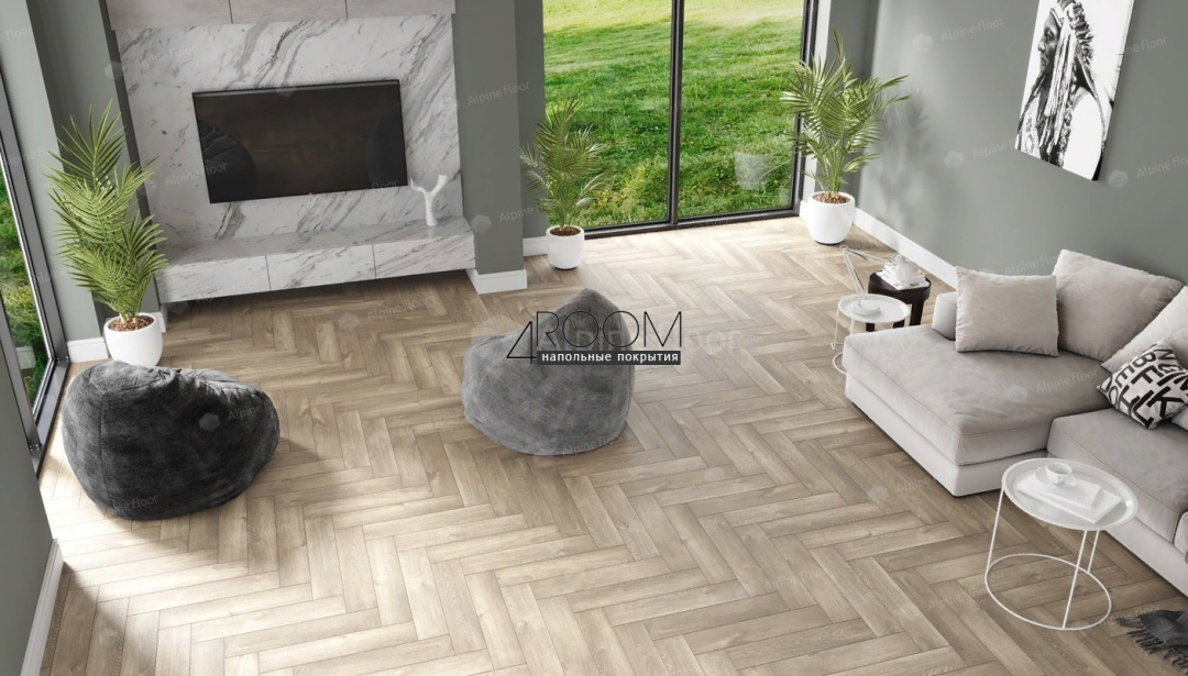 Кварц-виниловая, клеевая LVT плитка с фаской, Alpine Floor ECO 16-5 Дуб Натуральный отбеленный, 590х118х2,5мм