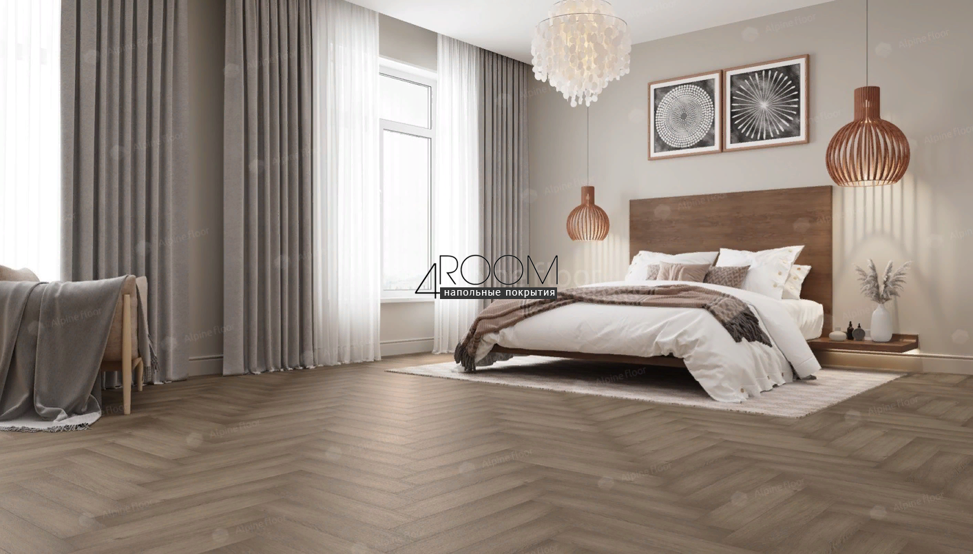 Кварц-виниловая, клеевая LVT плитка с фаской, Alpine Floor ECO 16-7 Дуб Насыщенный, 590х118х2,5мм