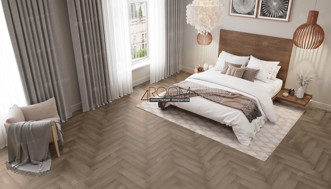 Кварц-виниловая, клеевая LVT плитка с фаской, Alpine Floor ECO 16-7 Дуб Насыщенный, 590х118х2,5мм