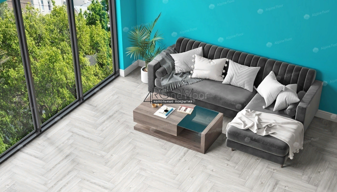 Кварц-виниловая, клеевая LVT плитка с фаской, Alpine Floor ECO 16-11 Снежный, 590х118х2,5мм