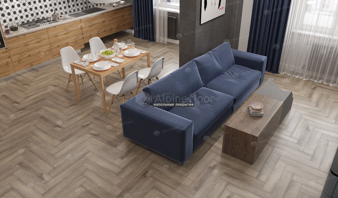 Кварц-виниловая, клеевая LVT плитка с фаской, Alpine Floor ECO 16-15 Дуб Исида, 590х118х2,5мм