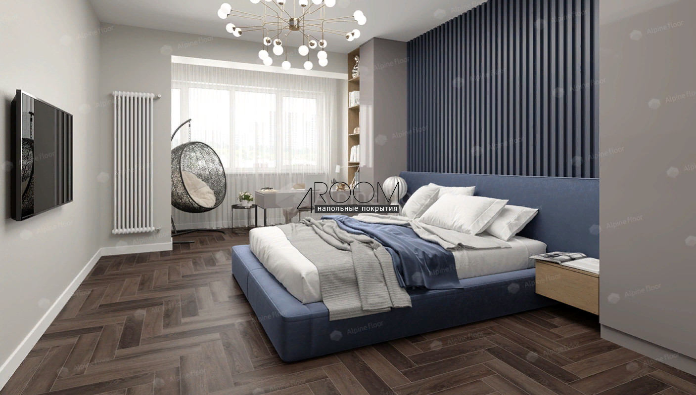Кварц-виниловая, клеевая LVT плитка с фаской, Alpine Floor ECO 16-16 Дуб Фафнир, 590х118х2,5мм