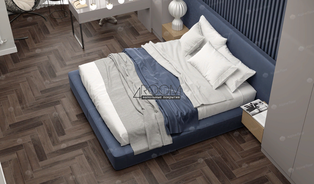 Кварц-виниловая, клеевая LVT плитка с фаской, Alpine Floor ECO 16-16 Дуб Фафнир, 590х118х2,5мм