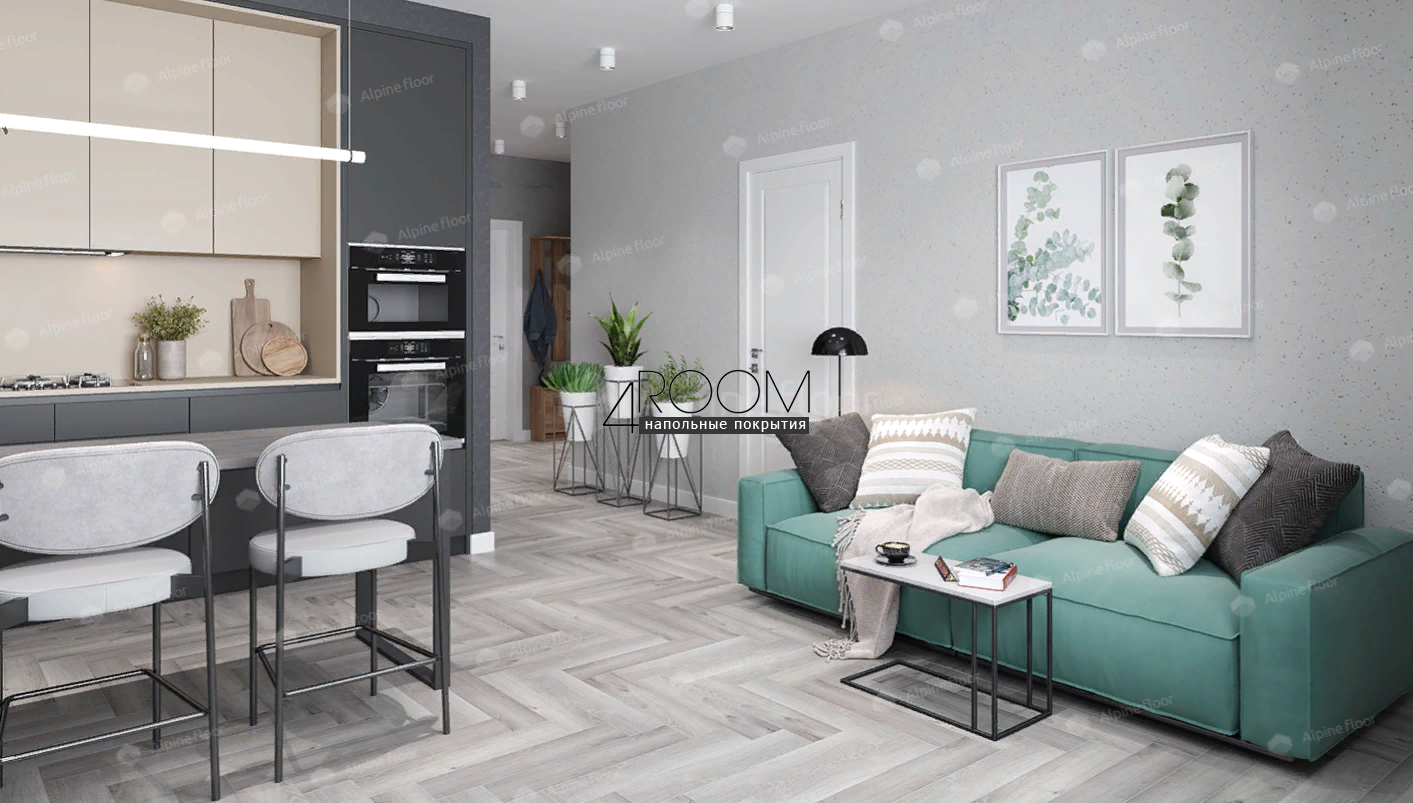 Кварц-виниловая, клеевая LVT плитка с фаской, Alpine Floor ECO 16-18 Дуб Лейтена, 590х118х2,5мм