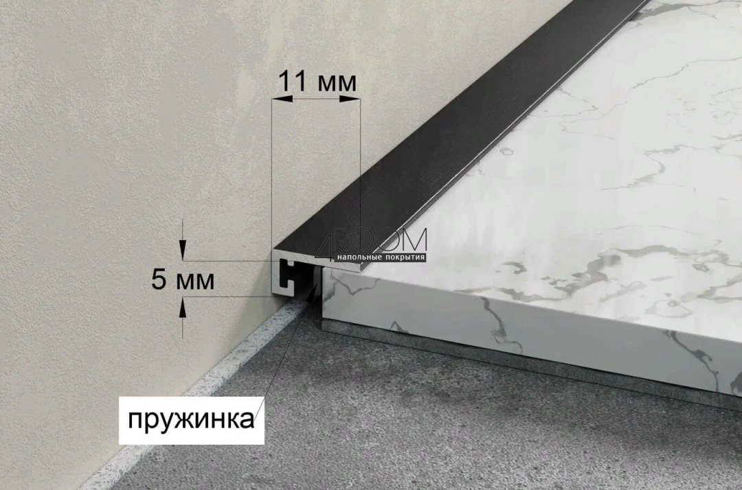 Микроплинтус алюминиевый LACONISTIQ MICRO 11 MINI, 11х5х2000мм, "Черный анодированный"