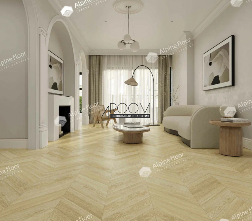 Каменно-полимерная замковая SPC плитка Alpine Floor Chevron Alpine Дуб Ваниль Селект ECO 18-2 MC, 600х127мм, 5/0,55мм, 43 класс