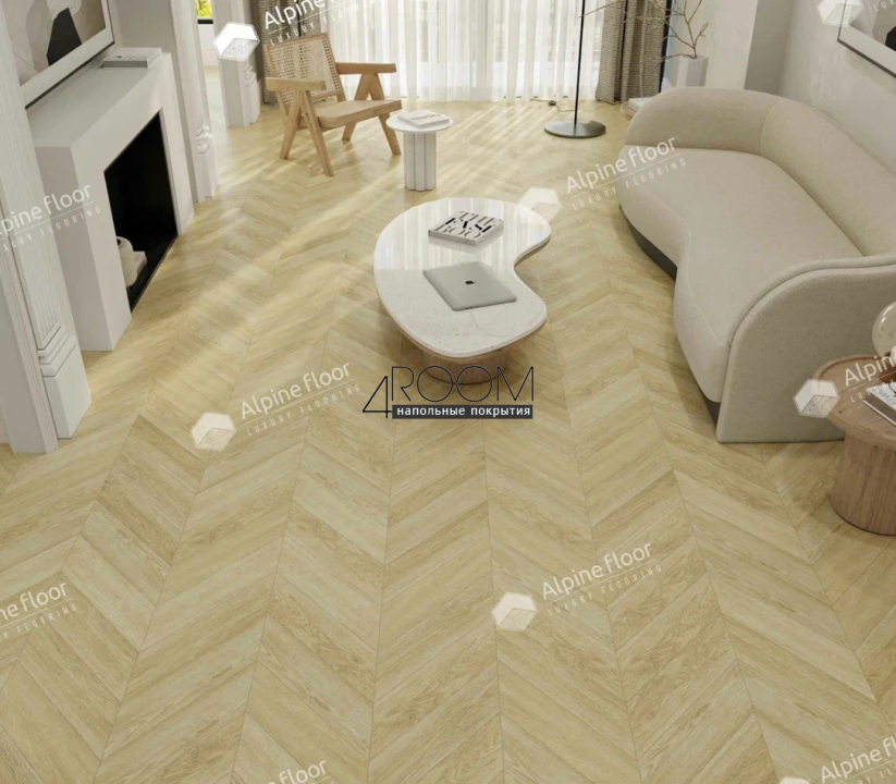 Каменно-полимерная замковая SPC плитка Alpine Floor Chevron Alpine Дуб Ваниль Селект ECO 18-2 MC, 600х127мм, 5/0,55мм, 43 класс