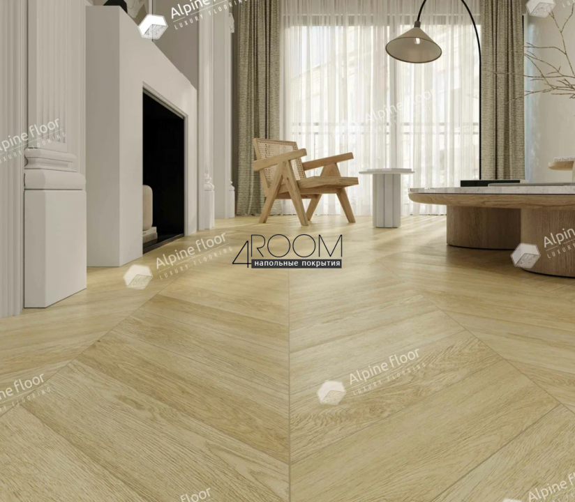 Каменно-полимерная замковая SPC плитка Alpine Floor Chevron Alpine Дуб Ваниль Селект ECO 18-2 MC, 600х127мм, 5/0,55мм, 43 класс