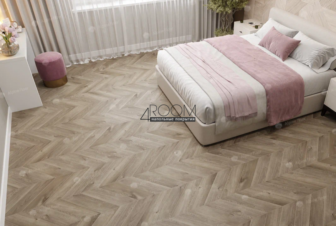 Каменно-полимерная замковая SPC плитка Alpine Floor Chevron Alpine Натуральный Отбеленный ECO 18-3 MC, 600х127мм, 5/0,55мм, 43 класс