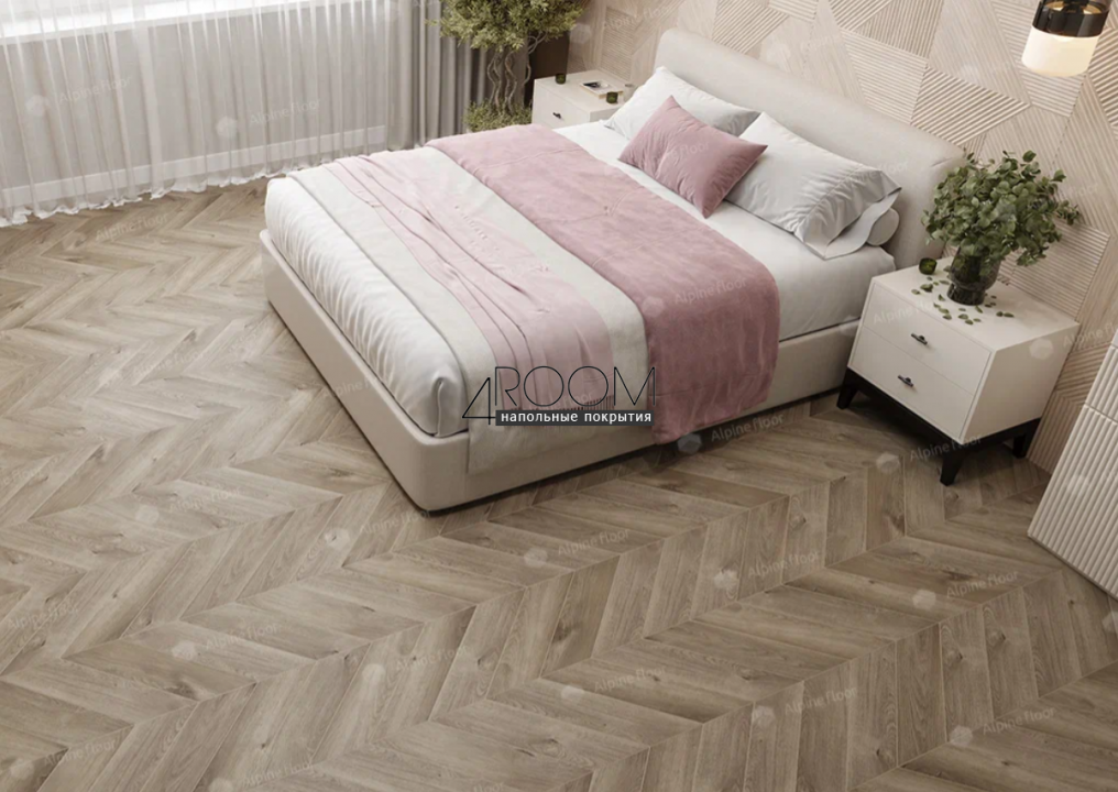 Каменно-полимерная замковая SPC плитка Alpine Floor Chevron Alpine Натуральный Отбеленный ECO 18-3 MC, 600х127мм, 5/0,55мм, 43 класс