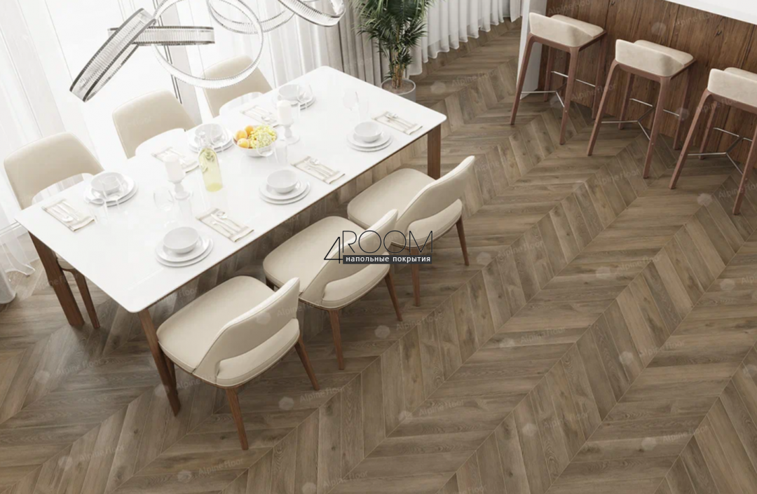 Каменно-полимерная замковая SPC плитка Alpine Floor Chevron Alpine Дуб Насыщенный ECO 18-4 MC, 600х127мм, 5/0,55мм, 43 класс