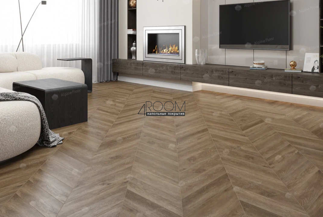 Каменно-полимерная замковая SPC плитка Alpine Floor Chevron Alpine Макадамия ECO 18-5 MC, 600х127мм, 5/0,55мм, 43 класс