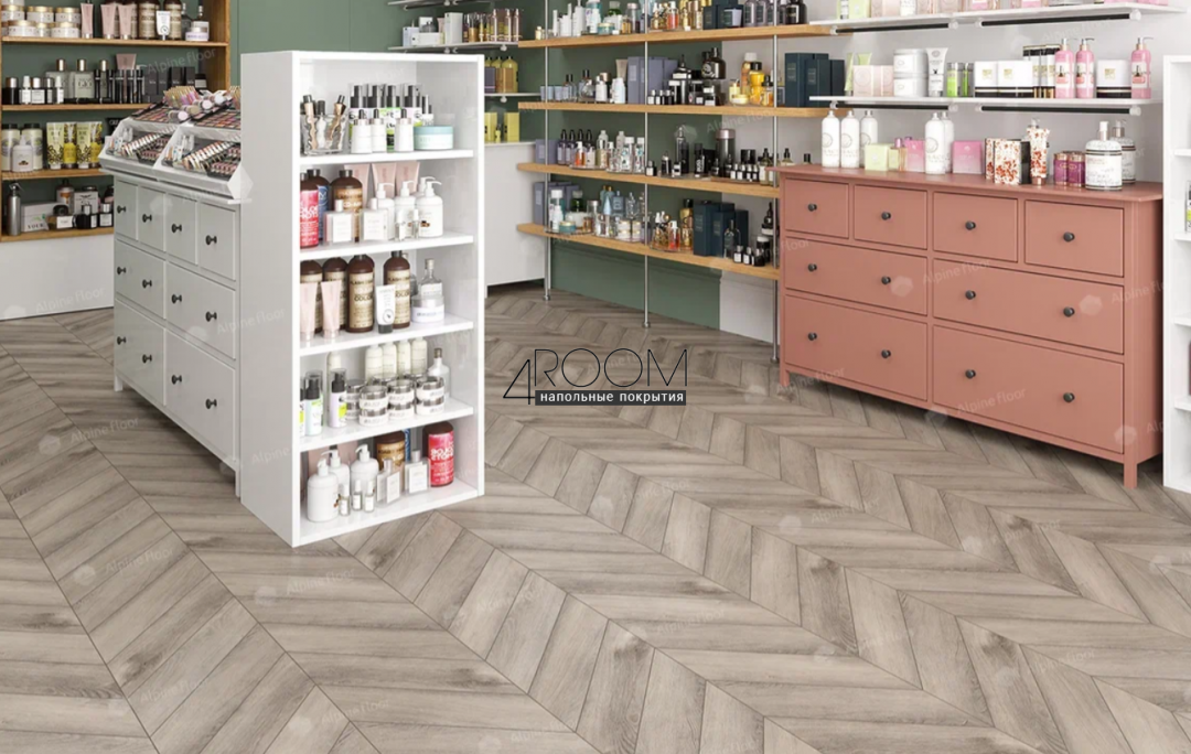 Каменно-полимерная замковая SPC плитка Alpine Floor Chevron Alpine Дуб Исида ECO 18-8 MC, 600х127мм, 5/0,55мм, 43 класс