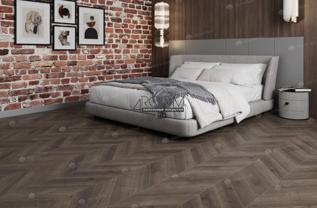 Каменно-полимерная замковая SPC плитка Alpine Floor Chevron Alpine Дуб Антарес ECO 18-9 MC, 600х127мм, 5/0,55мм, 43 класс