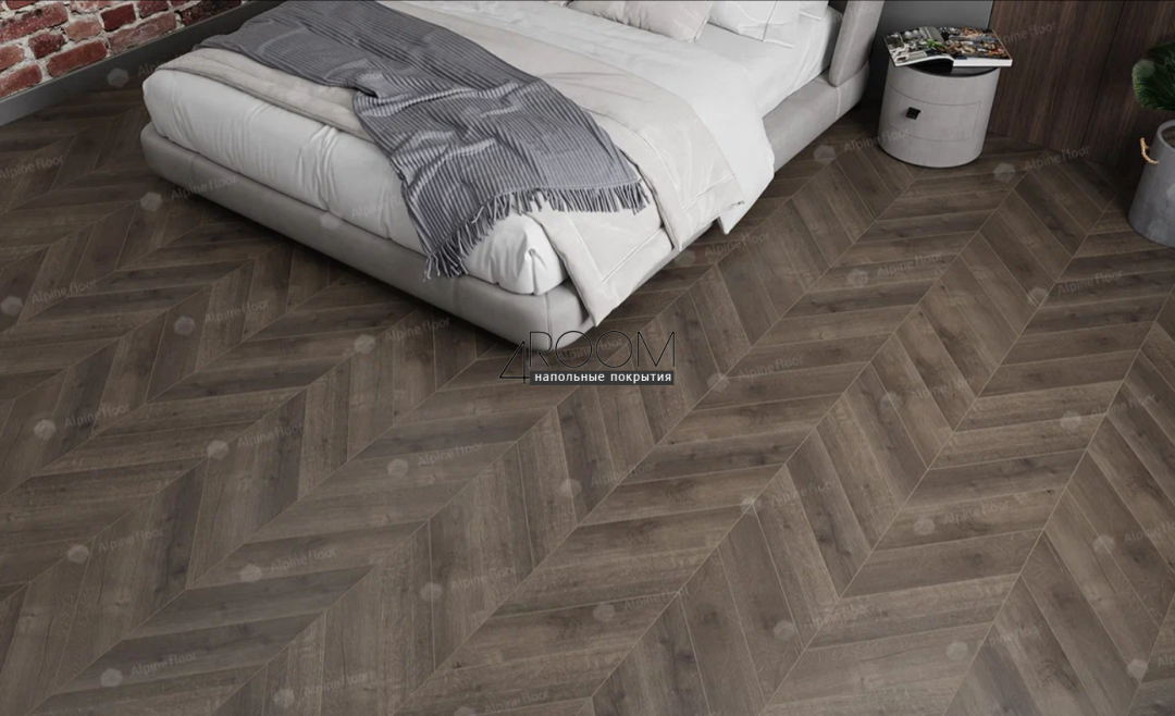 Каменно-полимерная замковая SPC плитка Alpine Floor Chevron Alpine Дуб Антарес ECO 18-9 MC, 600х127мм, 5/0,55мм, 43 класс