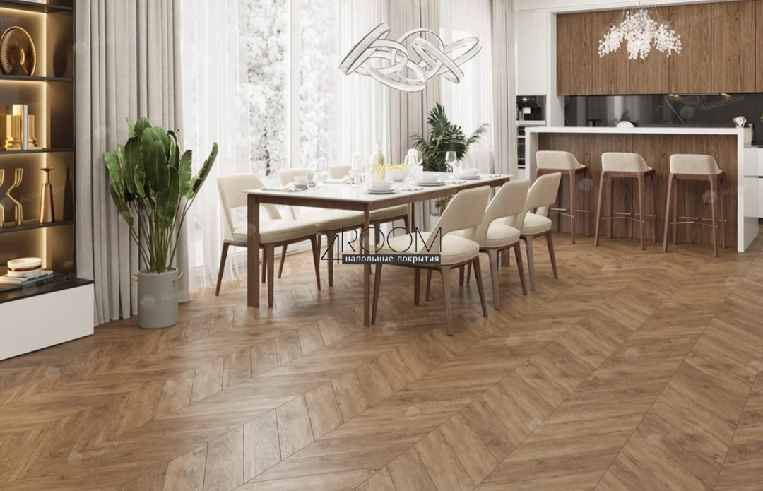 Каменно-полимерная замковая SPC плитка Alpine Floor Chevron Alpine Гевуина ECO 18-10 MC, 600х127мм, 5/0,55мм, 43 класс