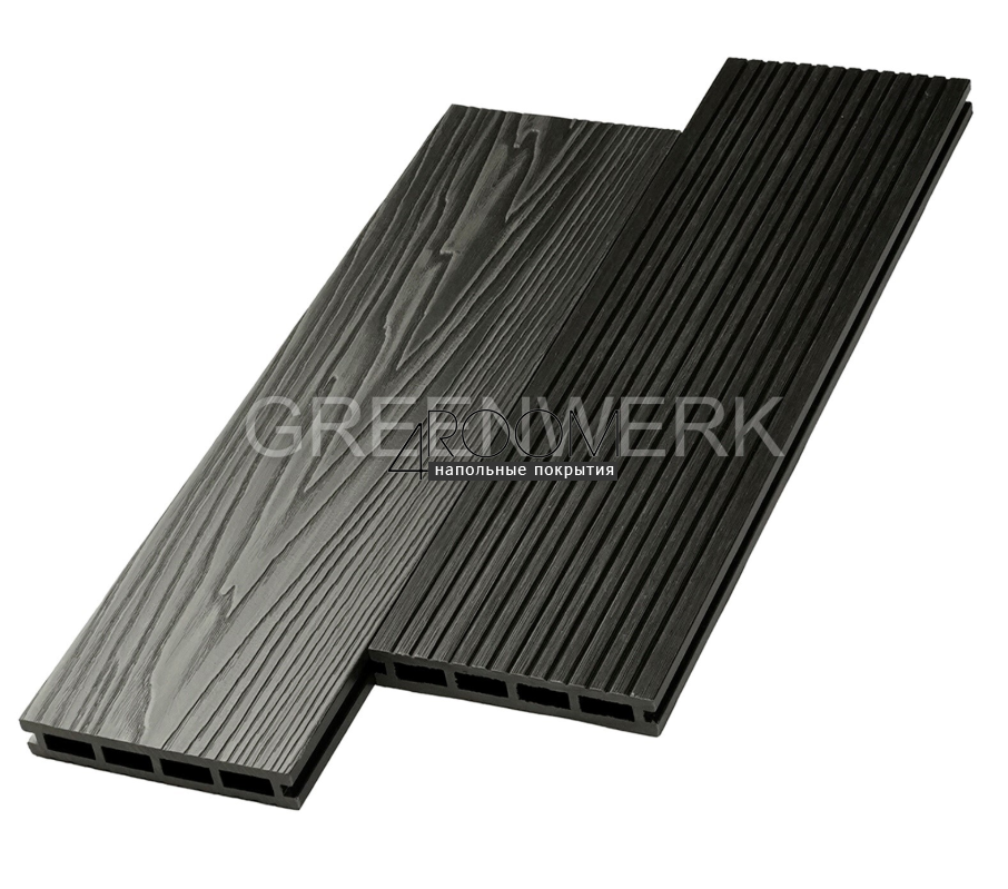 Пустотелая террасная доска ДПК Greenwerk Графит 3D, 146х24мм