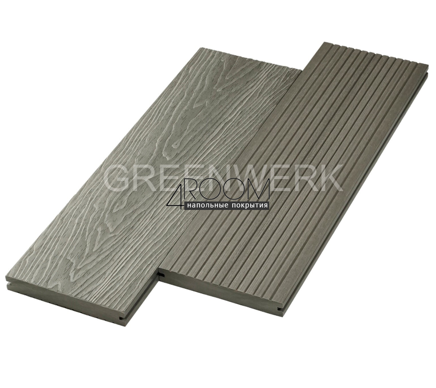 Полнотелая террасная доска ДПК Greenwerk Серый 3D, 150х21мм