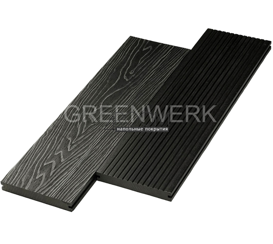 Полнотелая террасная доска ДПК Greenwerk Графит 3D, 150х21мм