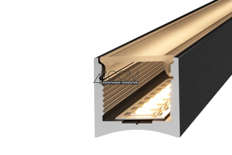Защелка для теневой алюминиевой рейки Laconistiq LIGHT mini ПОД ПОДСВЕТКУ для обоев, панелей, керамогранита, 14х13х3000мм, черный анодированный