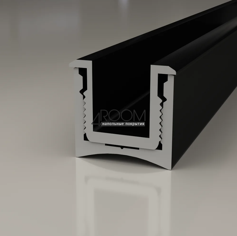 Защелка для теневой алюминиевой рейки Laconistiq LIGHT mini ПОД ПОДСВЕТКУ для обоев, панелей, керамогранита, 14х13х3000мм, черный анодированный